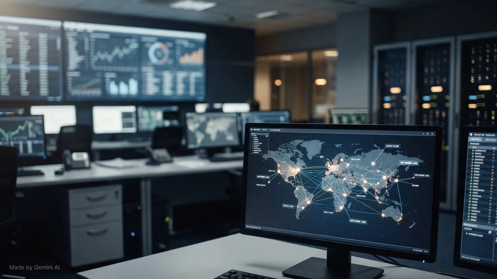 Illustration of connected AI agents drawing on data across a financial services business